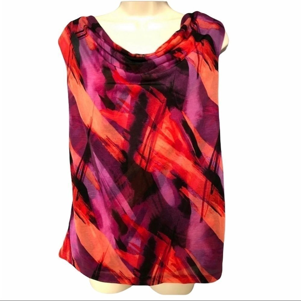 Vintage 212 Collection Stretch Sleeveless Scoop draped neck Multicolor Blouse